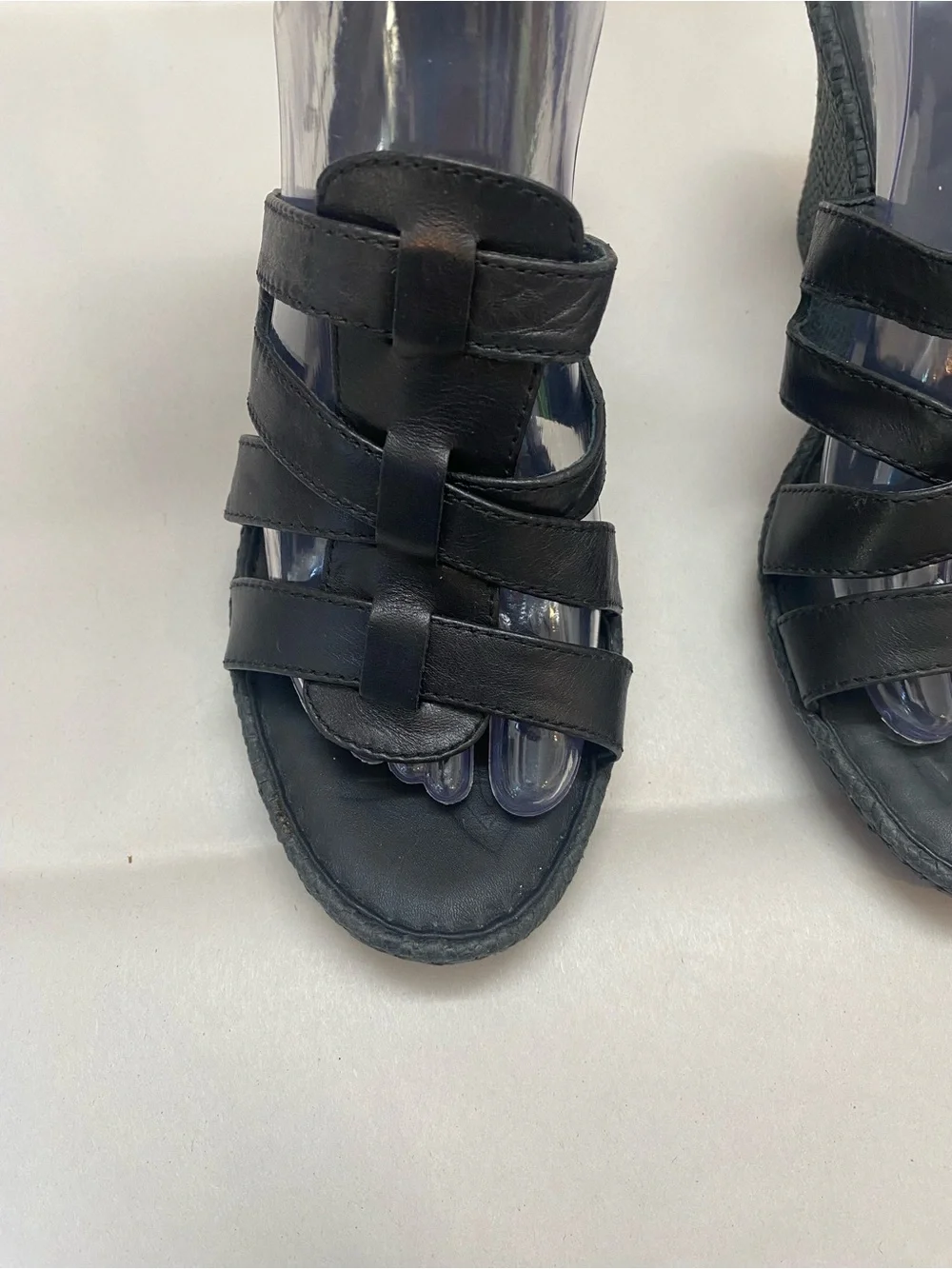 BORN Tinka Black leather platform Wedge Sandals with woven texture heel Size 11